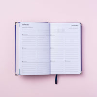 visão semanal Do Mini planner 2024 azul royal meg & meg sobre fundo rosa claro