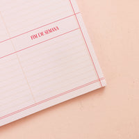 detalhe do planejador semanal pink onde é possível ler "fim de semana"